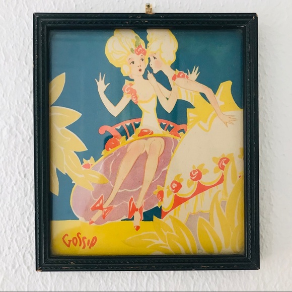 Vintage mid century framed gossip print